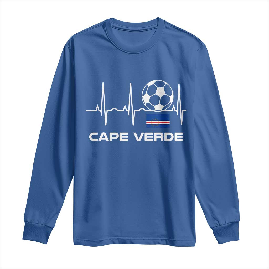 Cape Verde Soccer Heartbeat EKG Pulse Graphic Long Sleeve Shirt Cabo Verde Football Fans Pride
