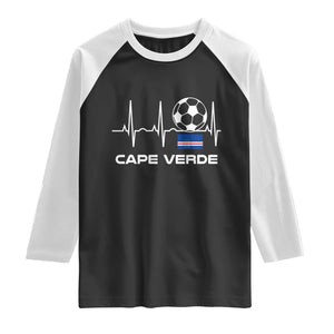 Cape Verde Soccer Heartbeat EKG Pulse Graphic Raglan Shirt Cabo Verde Football Fans Pride