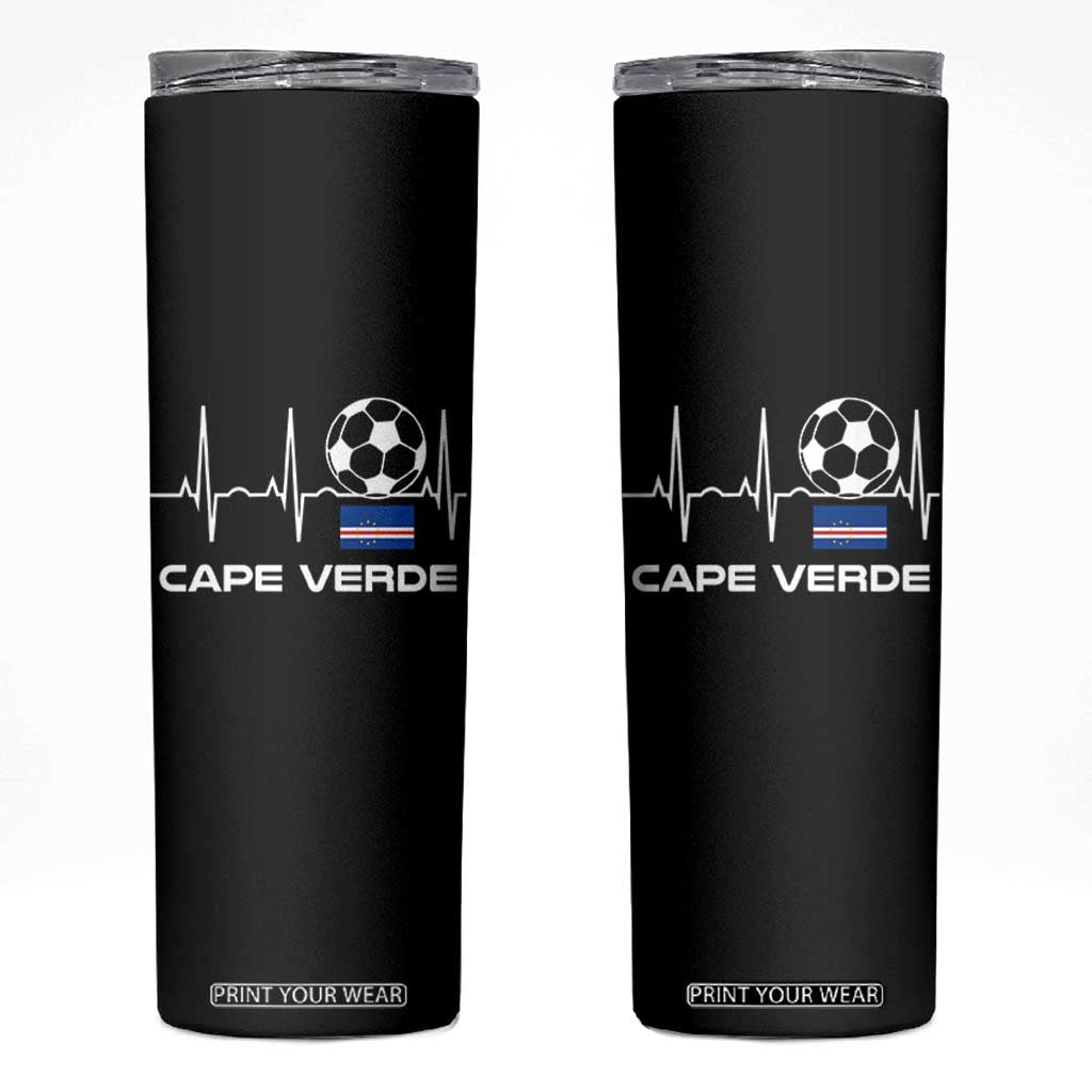 Cape Verde Soccer Heartbeat EKG Pulse Graphic Skinny Tumbler Cabo Verde Football Fans Pride TS02 Black Print Your Wear