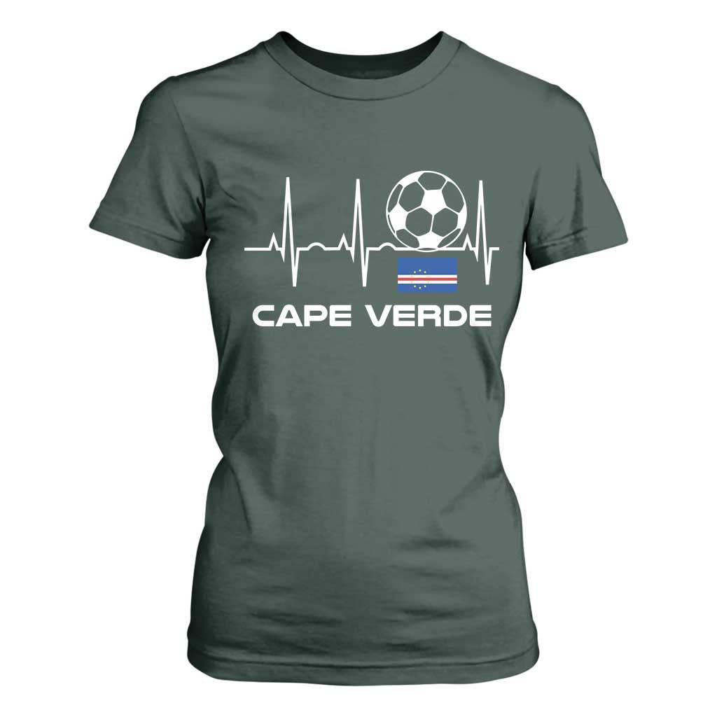 Cape Verde Soccer Heartbeat EKG Pulse Graphic T Shirt For Women Cabo Verde Football Fans Pride