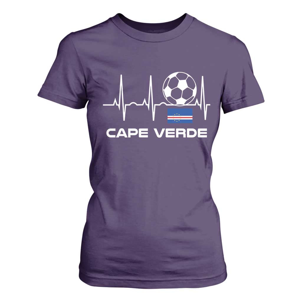 Cape Verde Soccer Heartbeat EKG Pulse Graphic T Shirt For Women Cabo Verde Football Fans Pride