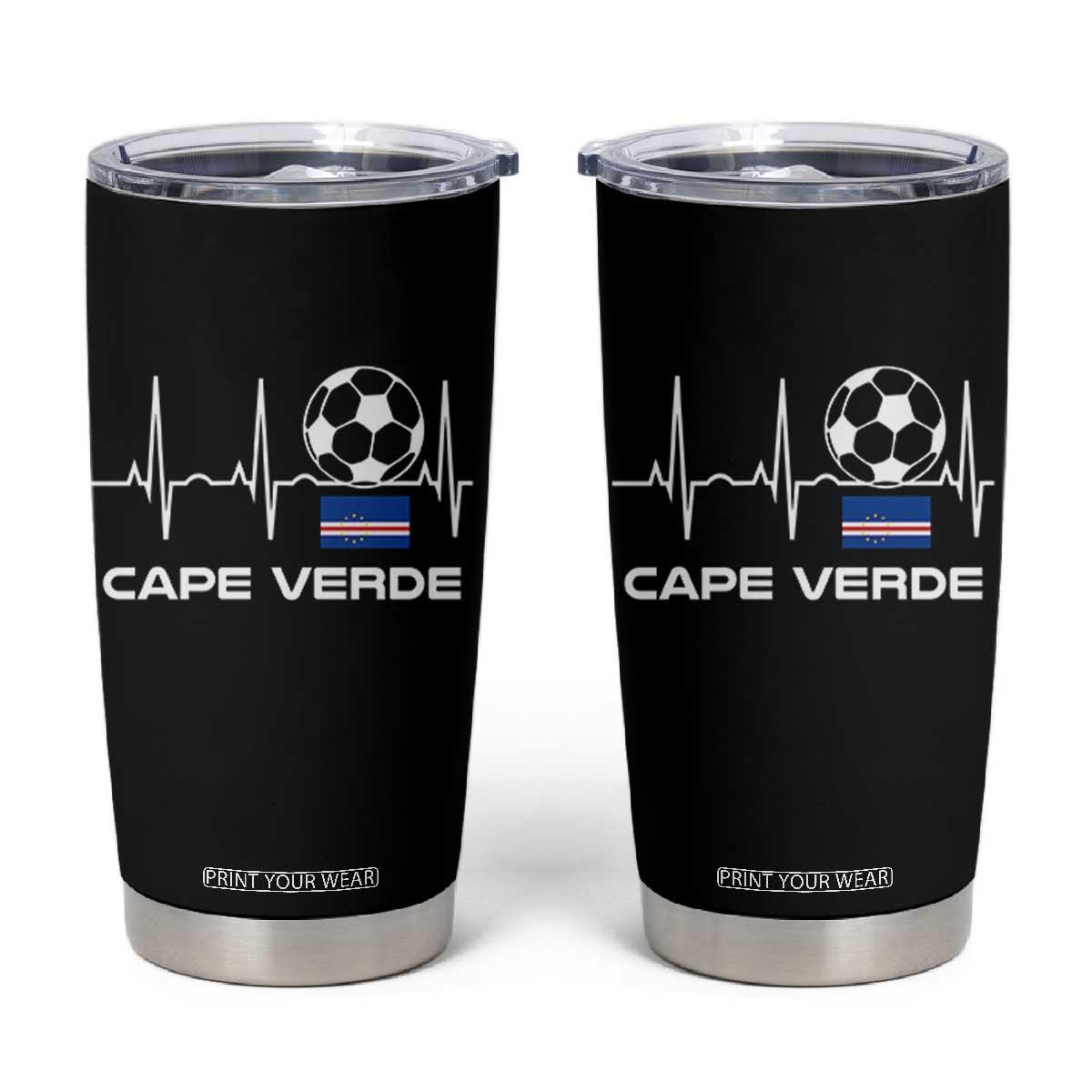 Cape Verde Soccer Heartbeat EKG Pulse Graphic Tumbler Cup Cabo Verde Football Fans Pride TS02 Black Print Your Wear