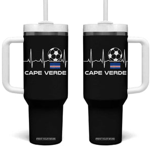 Cape Verde Soccer Heartbeat EKG Pulse Graphic Tumbler With Handle Cabo Verde Football Fans Pride TS02 One Size: 40 oz Black Print Your Wear