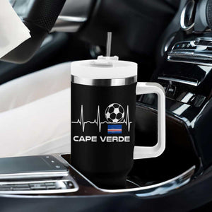 Cape Verde Soccer Heartbeat EKG Pulse Graphic Tumbler With Handle Cabo Verde Football Fans Pride TS02 Print Your Wear