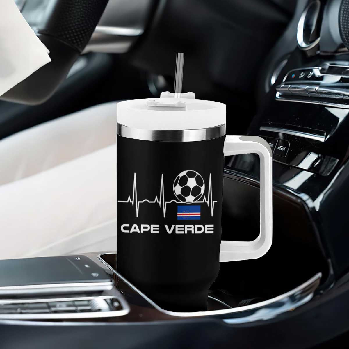Cape Verde Soccer Heartbeat EKG Pulse Graphic Tumbler With Handle Cabo Verde Football Fans Pride TS02 Print Your Wear