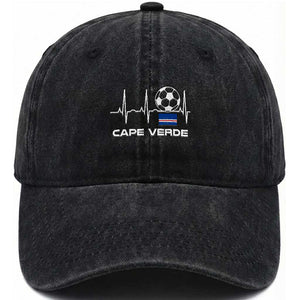 Cape Verde Soccer Heartbeat EKG Pulse Graphic Washed Cotton Baseball Cap Cabo Verde Football Fans Pride