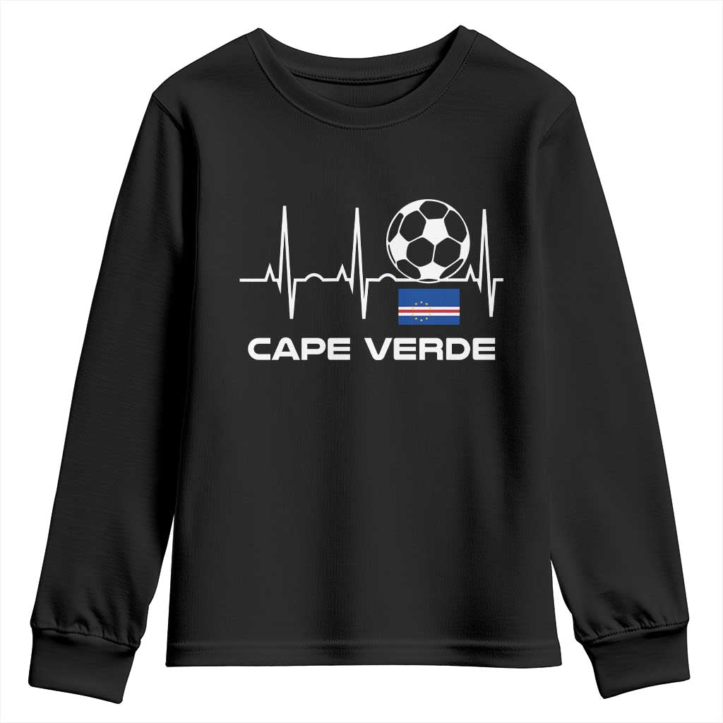 Cape Verde Soccer Heartbeat EKG Pulse Graphic Youth Sweatshirt Cabo Verde Football Fans Pride TS02 Black Print Your Wear