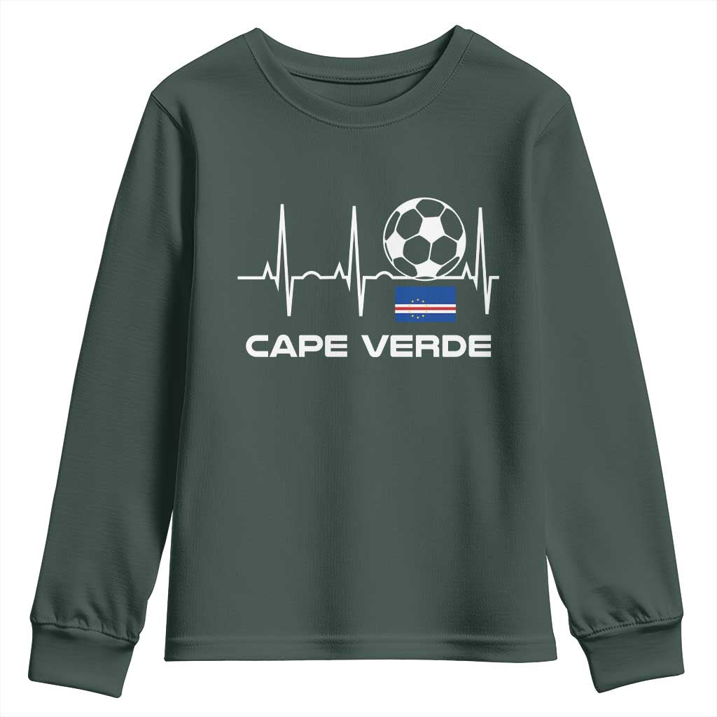 Cape Verde Soccer Heartbeat EKG Pulse Graphic Youth Sweatshirt Cabo Verde Football Fans Pride