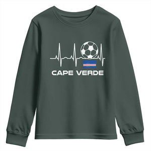 Cape Verde Soccer Heartbeat EKG Pulse Graphic Youth Sweatshirt Cabo Verde Football Fans Pride
