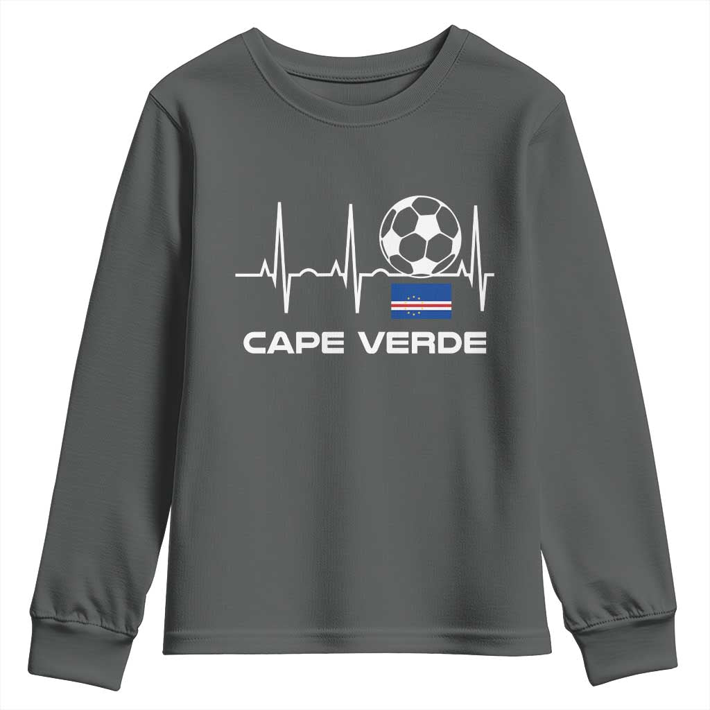 Cape Verde Soccer Heartbeat EKG Pulse Graphic Youth Sweatshirt Cabo Verde Football Fans Pride