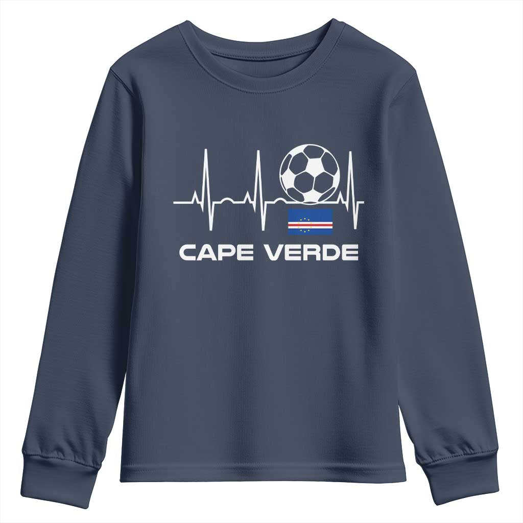 Cape Verde Soccer Heartbeat EKG Pulse Graphic Youth Sweatshirt Cabo Verde Football Fans Pride
