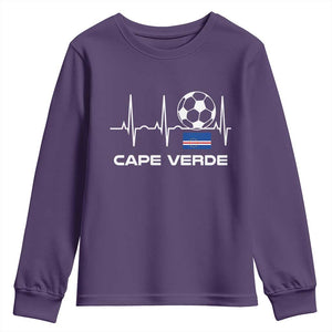 Cape Verde Soccer Heartbeat EKG Pulse Graphic Youth Sweatshirt Cabo Verde Football Fans Pride