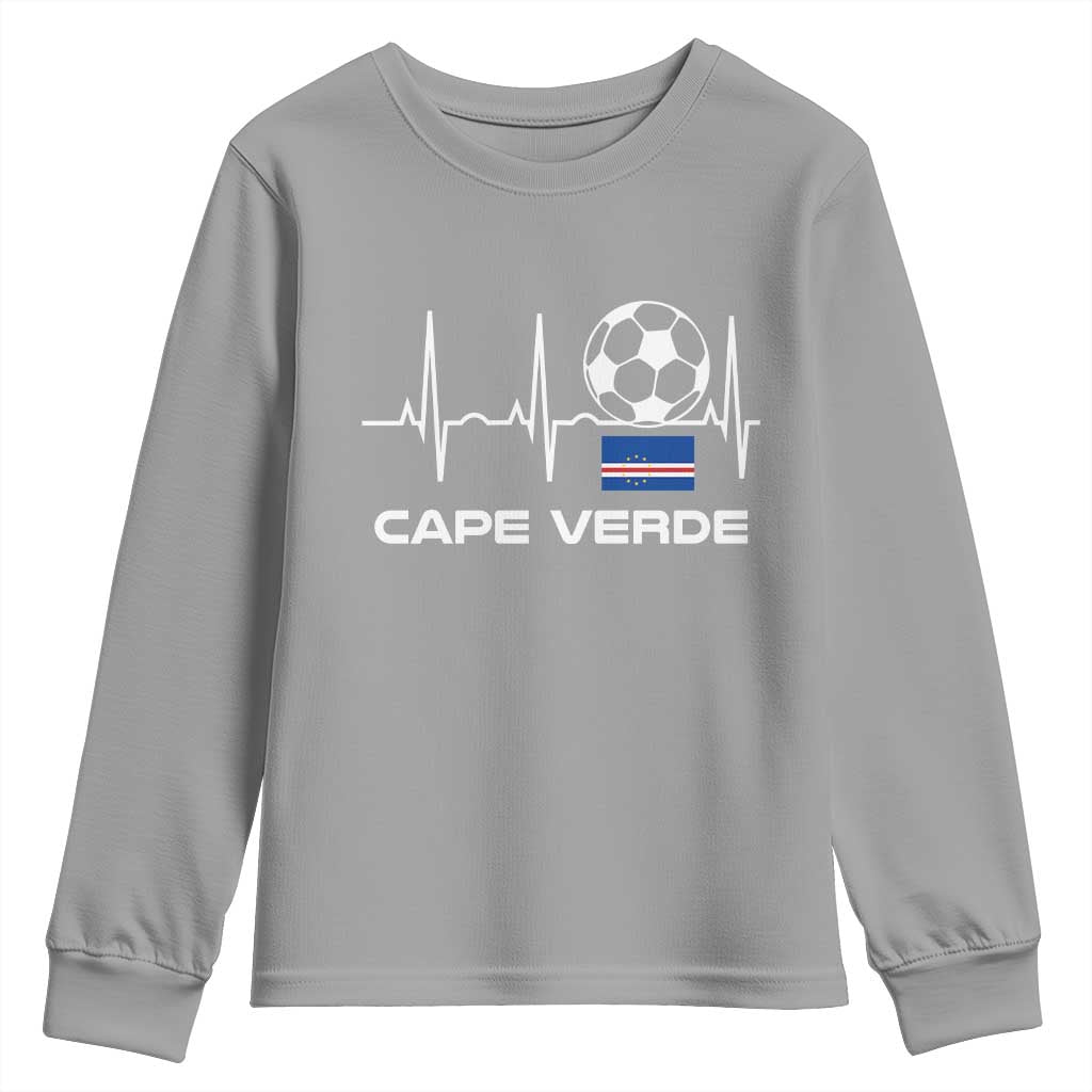 Cape Verde Soccer Heartbeat EKG Pulse Graphic Youth Sweatshirt Cabo Verde Football Fans Pride