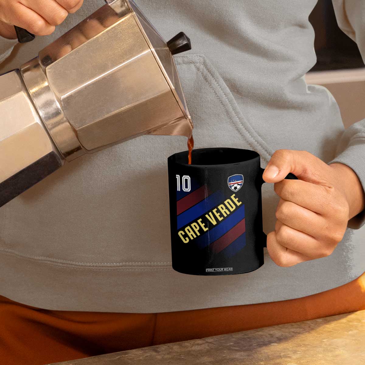 Cape Verde Soccer Jersey Style National Pride Coffee Mug Cabo Verde Football Fans Number 10 Athletic
