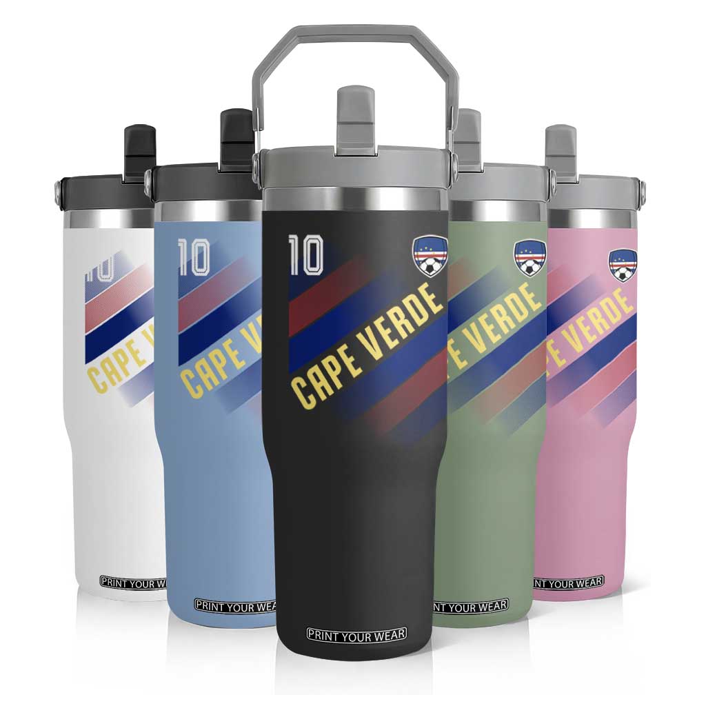 Cape Verde Soccer Jersey Style National Pride Flip Straw Tumbler Cabo Verde Football Fans Number 10 Athletic