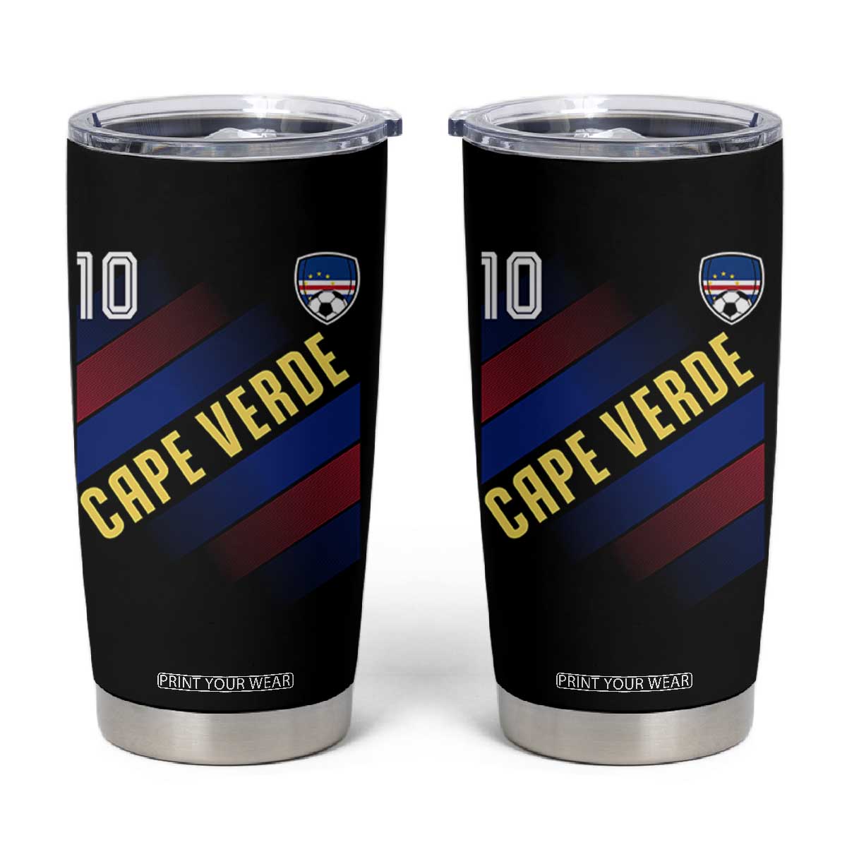 Cape Verde Soccer Jersey Style National Pride Tumbler Cup Cabo Verde Football Fans Number 10 Athletic TS02 Black Print Your Wear