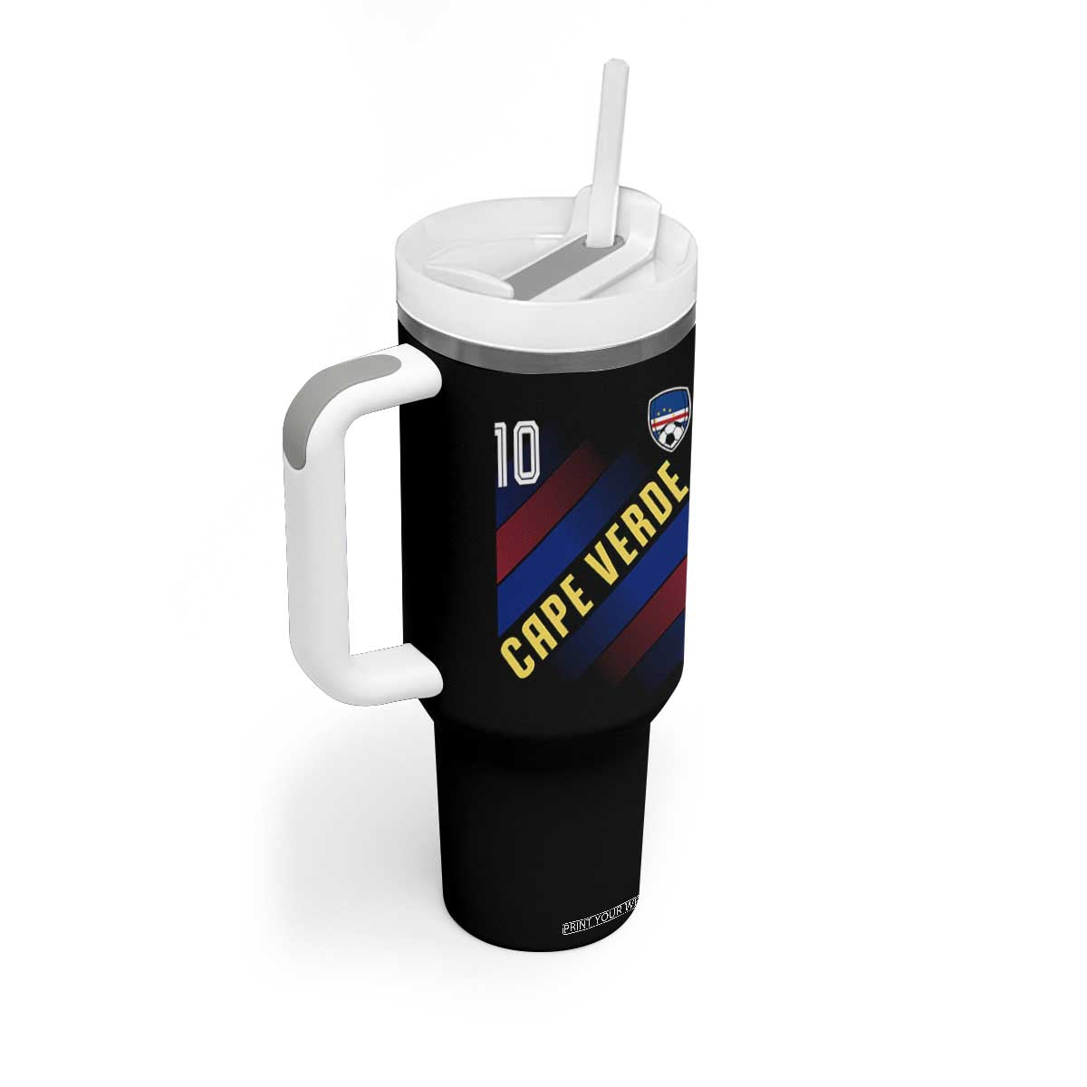 Cape Verde Soccer Jersey Style National Pride Tumbler With Handle Cabo Verde Football Fans Number 10 Athletic