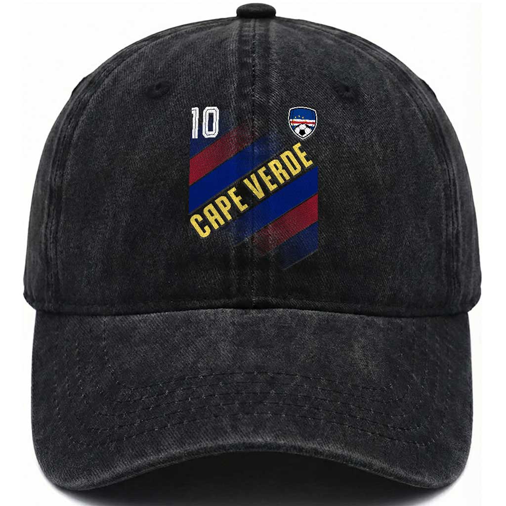 Cape Verde Soccer Jersey Style National Pride Washed Cotton Baseball Cap Cabo Verde Football Fans Number 10 Athletic TS02 Print Your Wear