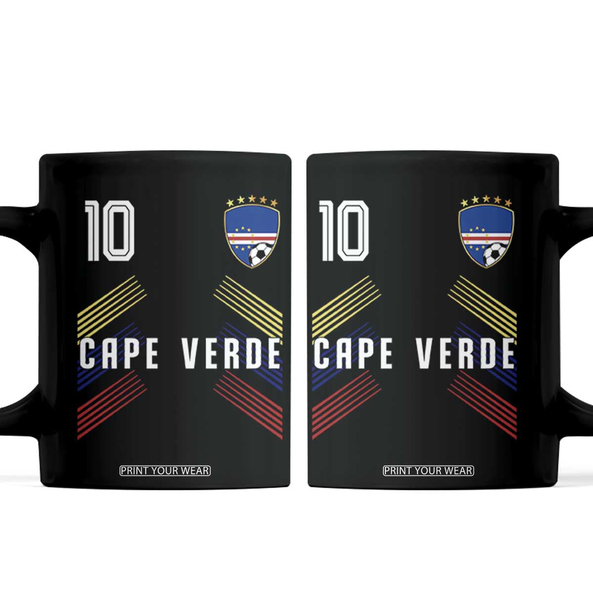 Cabo Verde Football Crest Pride Jersey Style Coffee Mug Cape Verde Soccer Fan Number 10 Athletic