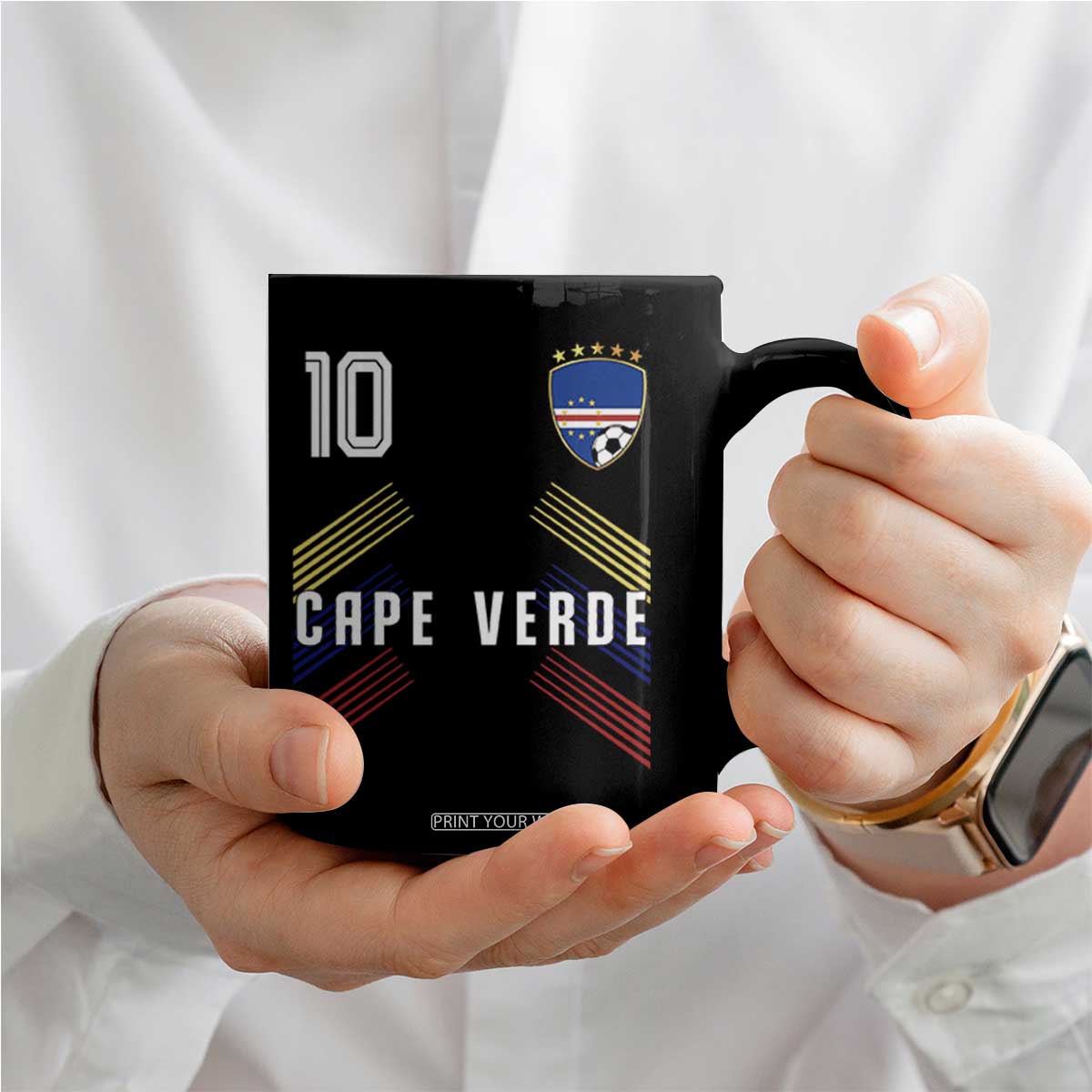 Cabo Verde Football Crest Pride Jersey Style Coffee Mug Cape Verde Soccer Fan Number 10 Athletic