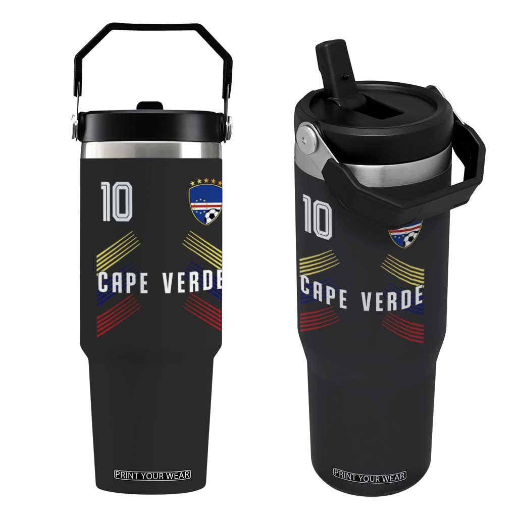 Cabo Verde Football Crest Pride Jersey Style Flip Straw Tumbler Cape Verde Soccer Fan Number 10 Athletic