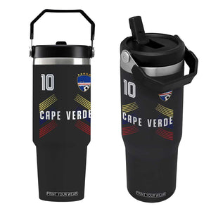 Cabo Verde Football Crest Pride Jersey Style Flip Straw Tumbler Cape Verde Soccer Fan Number 10 Athletic