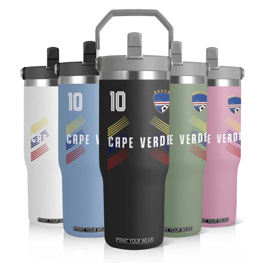 Cabo Verde Football Crest Pride Jersey Style Flip Straw Tumbler Cape Verde Soccer Fan Number 10 Athletic