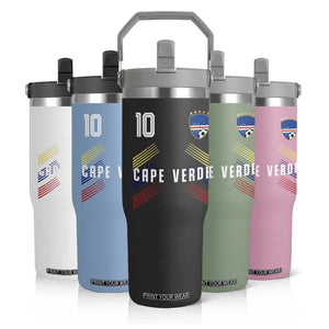 Cabo Verde Football Crest Pride Jersey Style Flip Straw Tumbler Cape Verde Soccer Fan Number 10 Athletic
