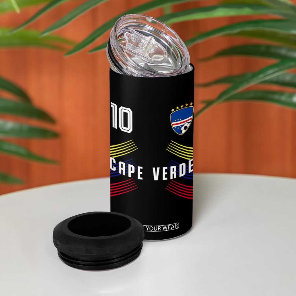 Cabo Verde Football Crest Pride Jersey Style 4 in 1 Can Cooler Tumbler Cape Verde Soccer Fan Number 10 Athletic