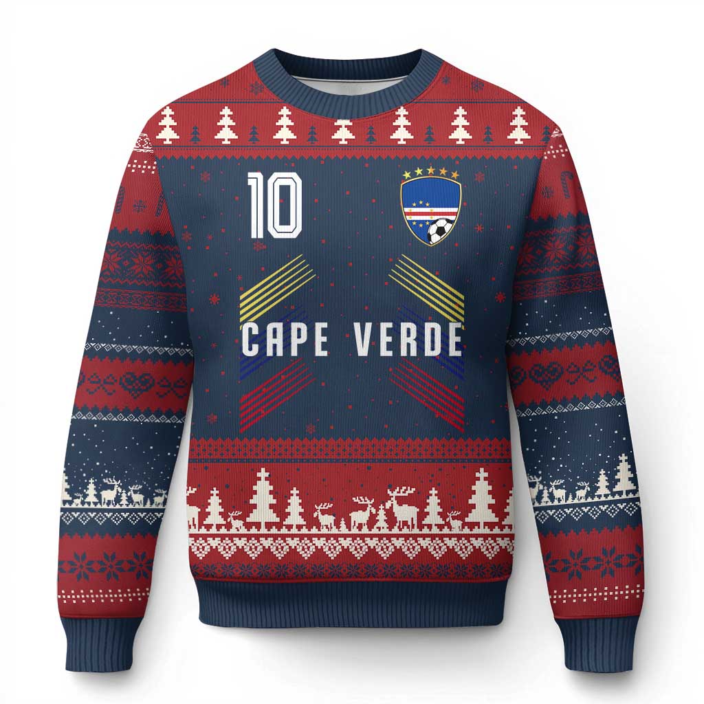 Cabo Verde Football Crest Pride Jersey Style Ugly Christmas Sweater Cape Verde Soccer Fan Number 10 Athletic
