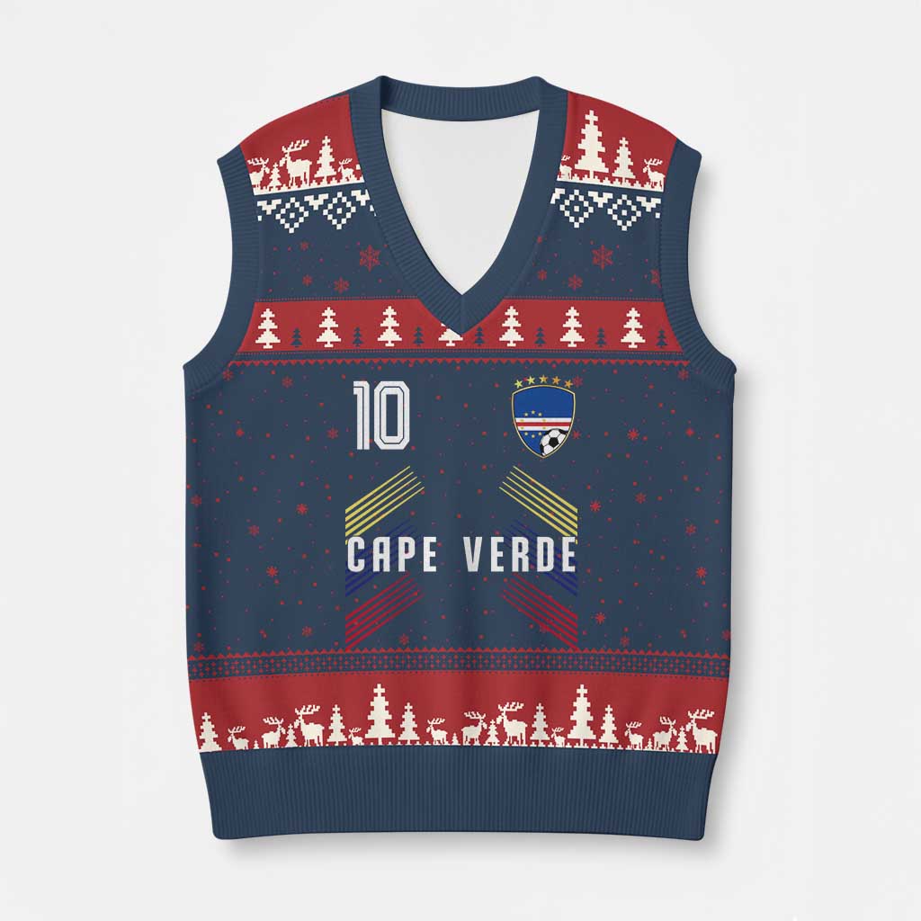 Cabo Verde Football Crest Pride Jersey Style V-Neck Knit Sweater Vest Cape Verde Soccer Fan Number 10 Athletic TS02 Navy Red Print Your Wear