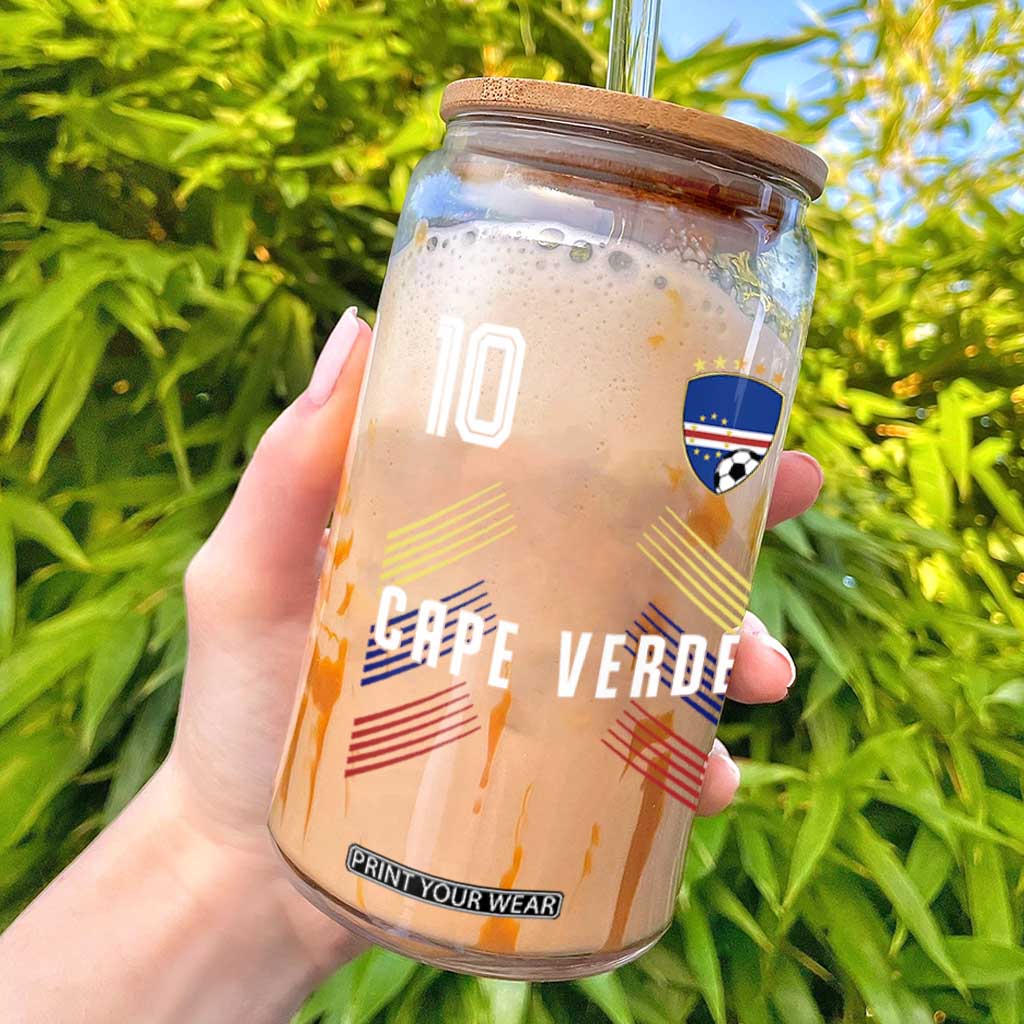Cabo Verde Football Crest Pride Jersey Style Glass Can Cape Verde Soccer Fan Number 10 Athletic