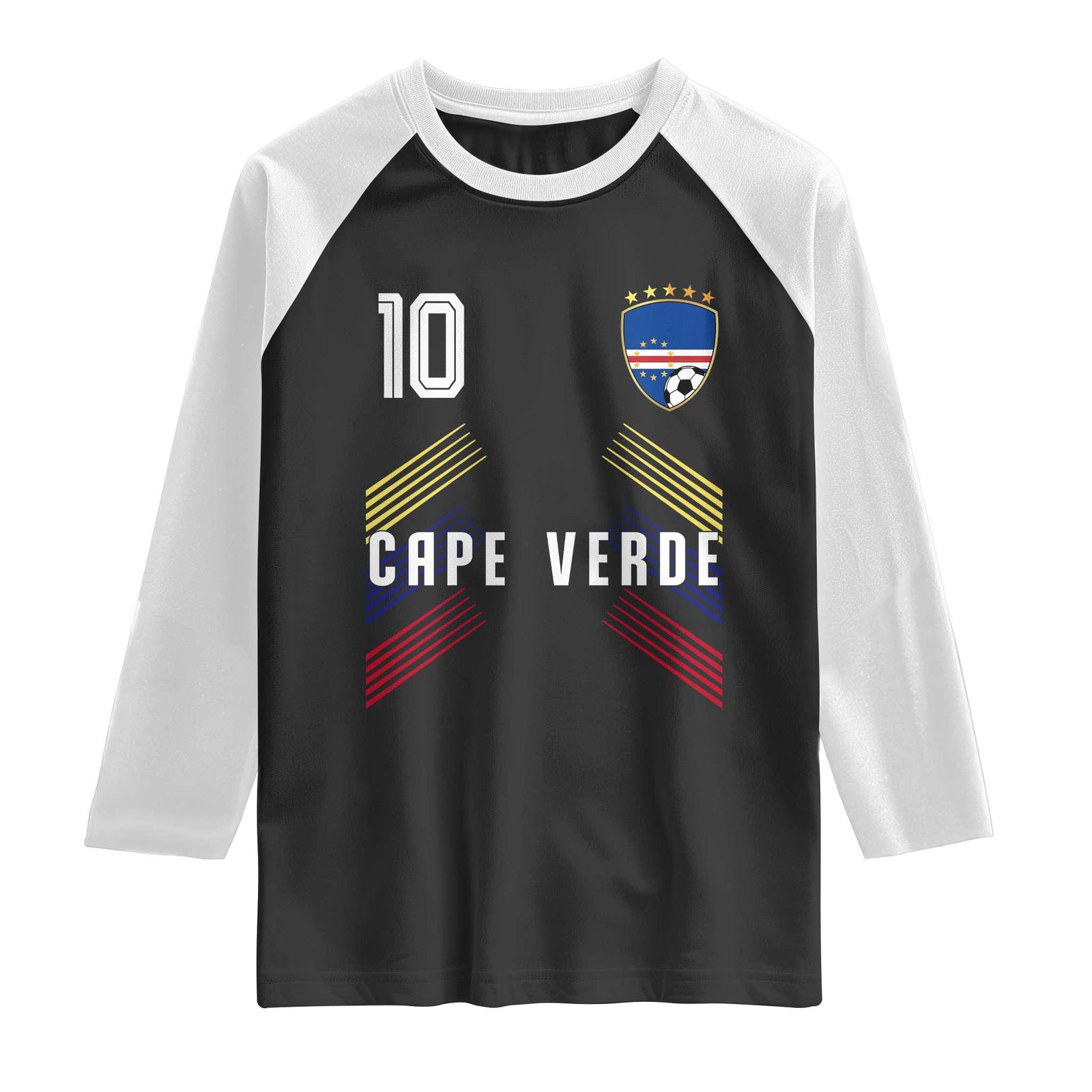 Cabo Verde Football Crest Pride Jersey Style Raglan Shirt Cape Verde Soccer Fan Number 10 Athletic TS02 Black White Print Your Wear