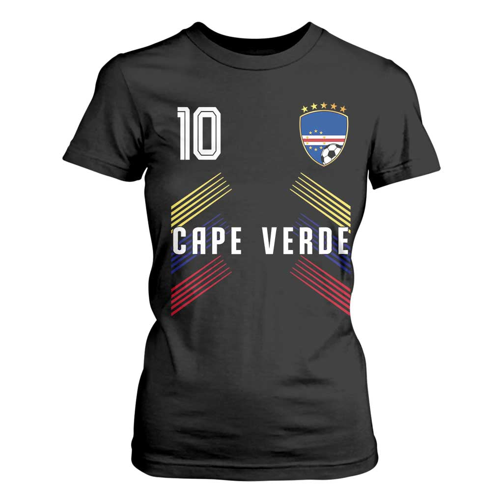 Cabo Verde Football Crest Pride Jersey Style T Shirt For Women Cape Verde Soccer Fan Number 10 Athletic TS02 Black Print Your Wear