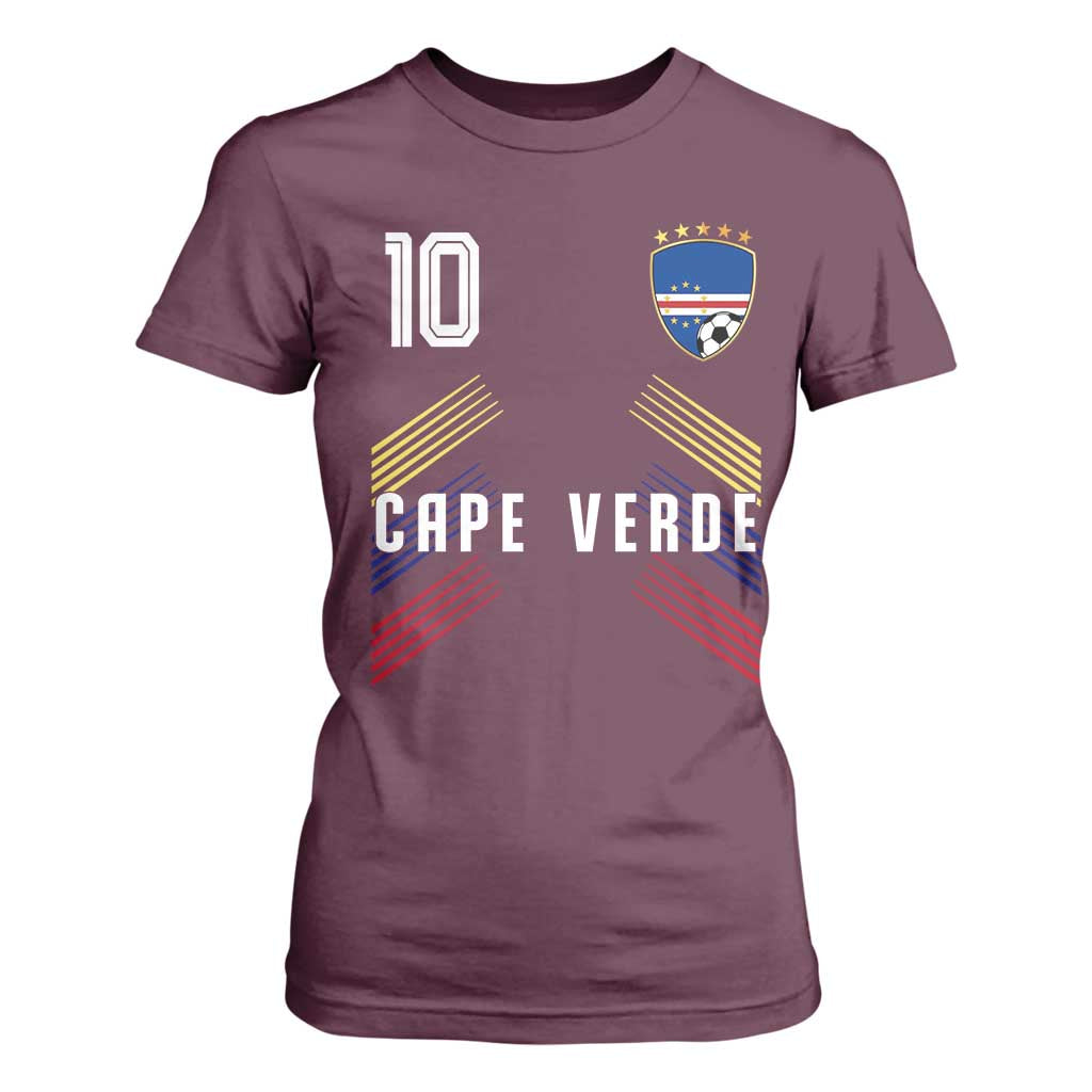 Cabo Verde Football Crest Pride Jersey Style T Shirt For Women Cape Verde Soccer Fan Number 10 Athletic