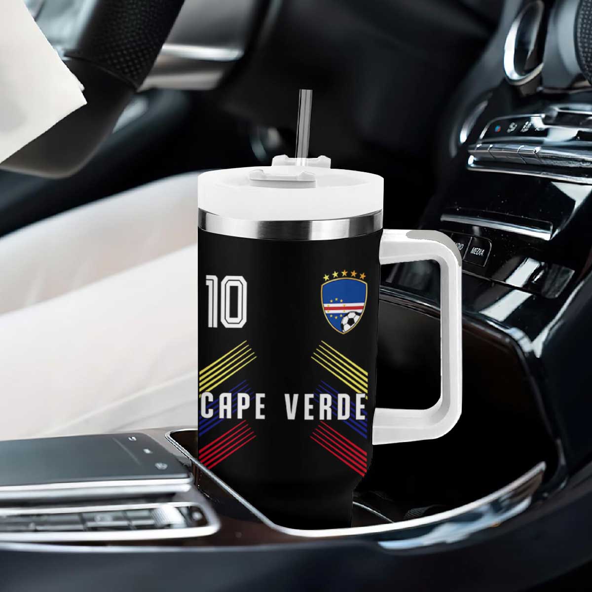 Cabo Verde Football Crest Pride Jersey Style Tumbler With Handle Cape Verde Soccer Fan Number 10 Athletic