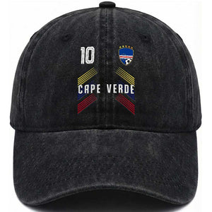 Cabo Verde Football Crest Pride Jersey Style Washed Cotton Baseball Cap Cape Verde Soccer Fan Number 10 Athletic