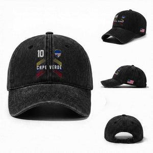 Cabo Verde Football Crest Pride Jersey Style Washed Cotton Baseball Cap Cape Verde Soccer Fan Number 10 Athletic