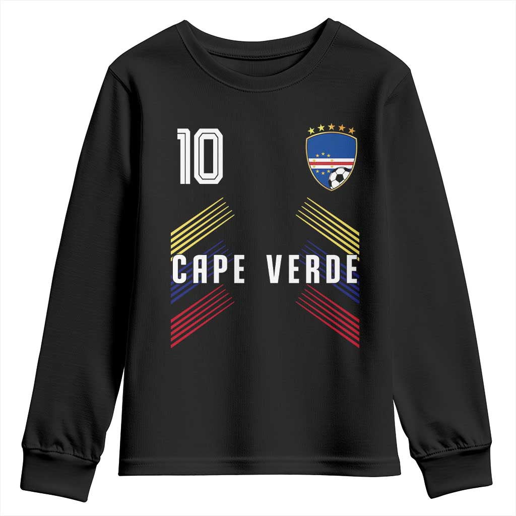 Cabo Verde Football Crest Pride Jersey Style Youth Sweatshirt Cape Verde Soccer Fan Number 10 Athletic TS02 Black Print Your Wear