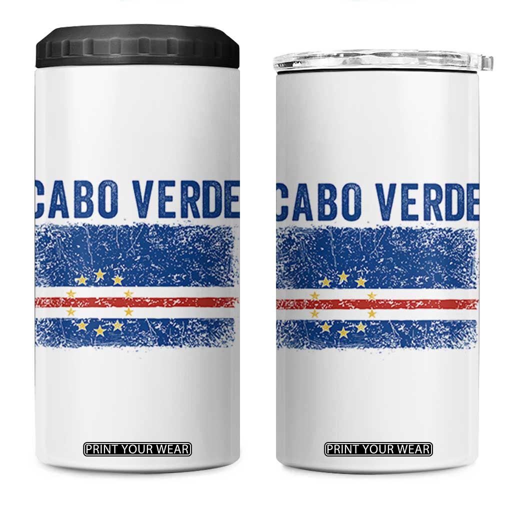 Cabo Verde Distressed Flag National Pride 4 in 1 Can Cooler Tumbler Cape Verde Heritage Pride Retro Grunge Graphic TS02 One Size: 16 oz White Print Your Wear