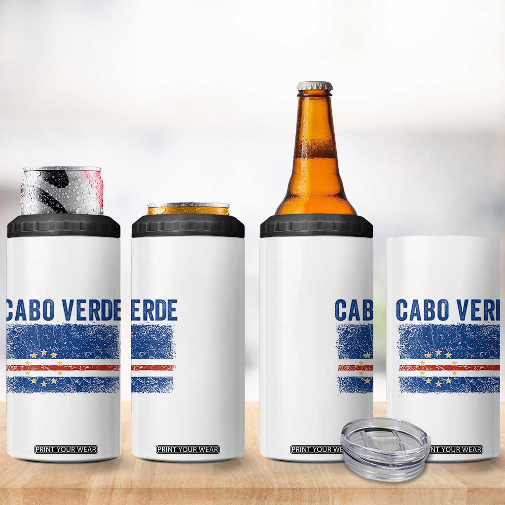 Cabo Verde Distressed Flag National Pride 4 in 1 Can Cooler Tumbler Cape Verde Heritage Pride Retro Grunge Graphic TS02 Print Your Wear