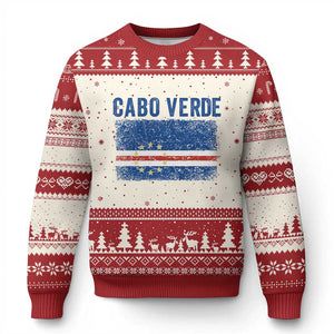 Cabo Verde Distressed Flag National Pride Ugly Christmas Sweater Cape Verde Heritage Pride Retro Grunge Graphic