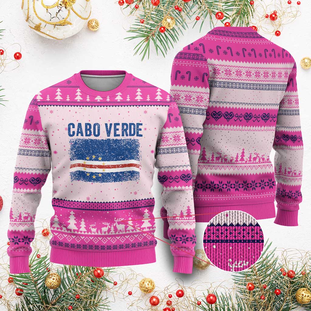 Cabo Verde Distressed Flag National Pride Ugly Christmas Sweater Cape Verde Heritage Pride Retro Grunge Graphic