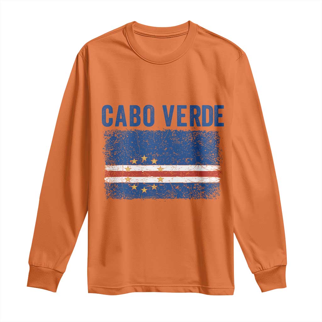 Cabo Verde Distressed Flag National Pride Long Sleeve Shirt Cape Verde Heritage Pride Retro Grunge Graphic