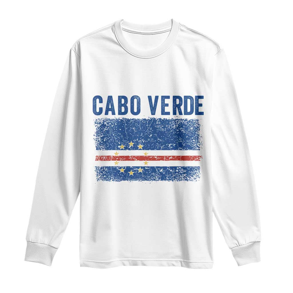 Cabo Verde Distressed Flag National Pride Long Sleeve Shirt Cape Verde Heritage Pride Retro Grunge Graphic TS02 White Print Your Wear