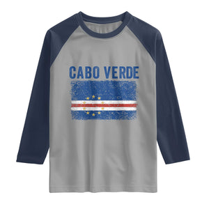 Cabo Verde Distressed Flag National Pride Raglan Shirt Cape Verde Heritage Pride Retro Grunge Graphic