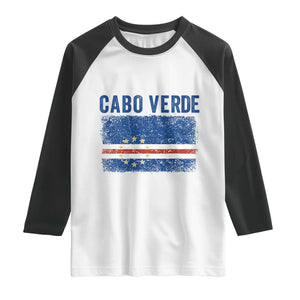 Cabo Verde Distressed Flag National Pride Raglan Shirt Cape Verde Heritage Pride Retro Grunge Graphic