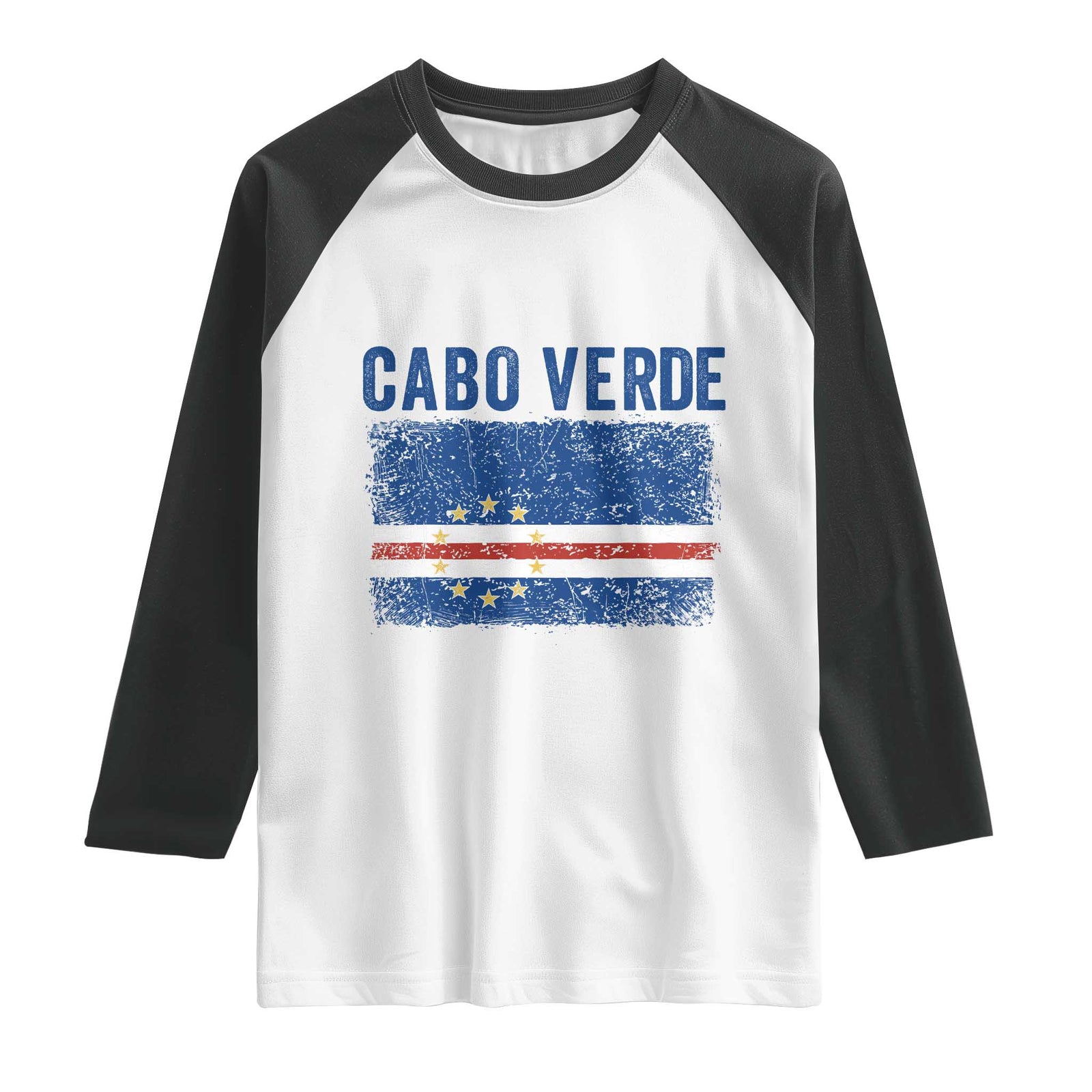 Cabo Verde Distressed Flag National Pride Raglan Shirt Cape Verde Heritage Pride Retro Grunge Graphic TS02 White Black Print Your Wear