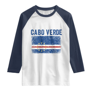 Cabo Verde Distressed Flag National Pride Raglan Shirt Cape Verde Heritage Pride Retro Grunge Graphic