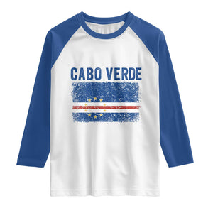 Cabo Verde Distressed Flag National Pride Raglan Shirt Cape Verde Heritage Pride Retro Grunge Graphic